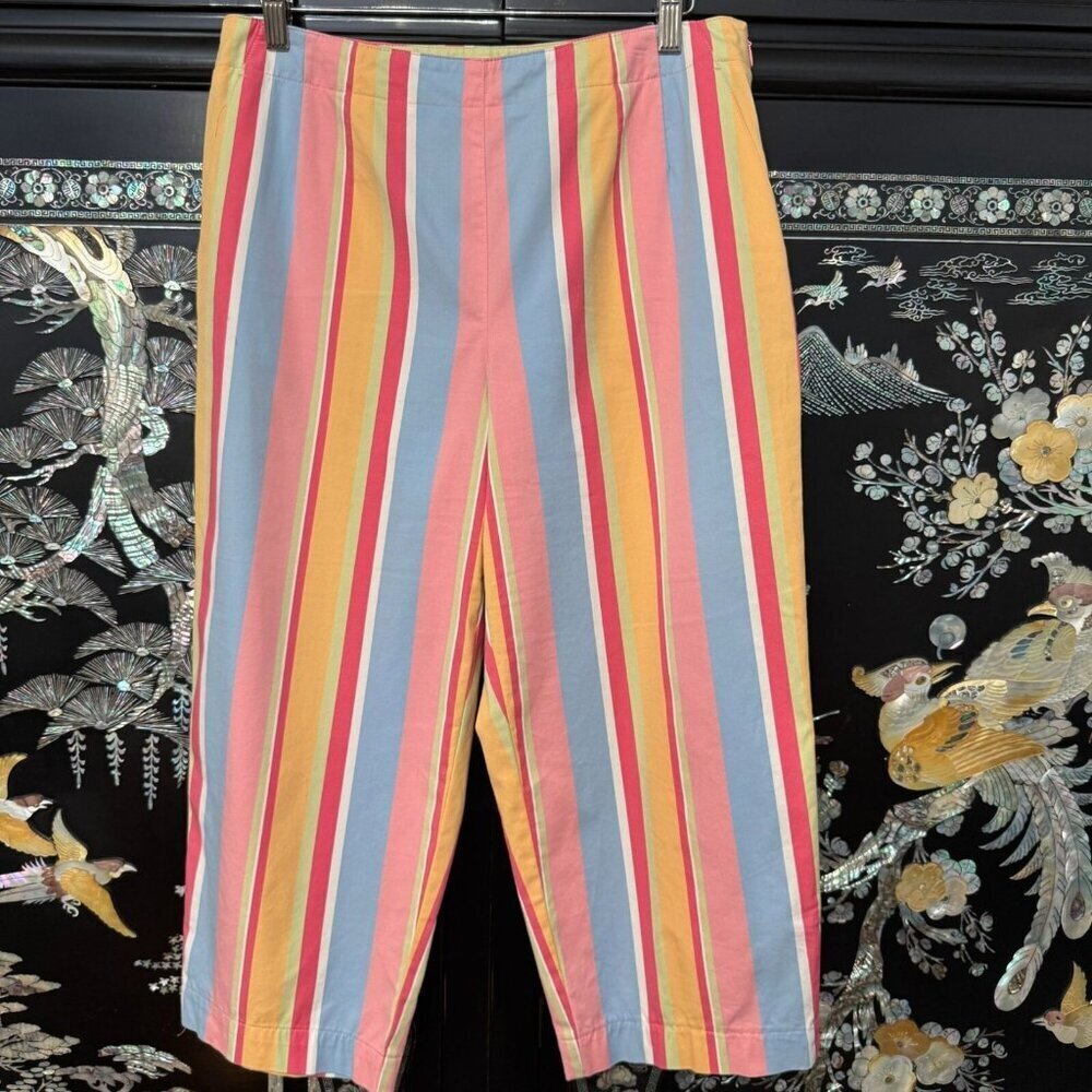 Talbots Striped Cropped Pants Multicolor Side Zip Back Welt Pockets 12 (32x21)